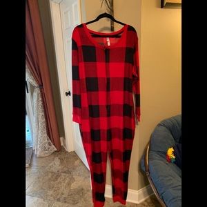 Buffalo plaid onesie pajamas